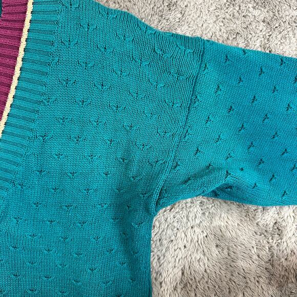 Vintage 80s 90s Izod Teal V Neck Sweater Women S Cricket Tennis Preppy Golf - Picture 5 of 8